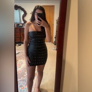 FASHIONNOVA- Faux Leather Studded Rhinestone Mini Dress